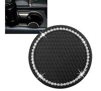 2 Pezzi Sottobicchieri Antiscivolo Per Auto Neri, Bling Sottobicchieri Universali per Auto Portabevande, Sottobicchieri per Auto con Strass, 7 cm