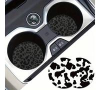 2 pezzi Sottobicchieri per auto con stampa leopardata nera - Design antiscivolo, diametro 7 cm. Realizzati in materiale di gomma naturale, lavabili. Ognuno pesa solo 10 g, perfetto accessorio per l'in