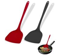 2 Pezzi Spatola Silicone Cucina, Senza BPA Spatola per Cucinare, Set Pentole Antiaderente, Utensili Cucina Silicone per Cucinare, Cuocere, Girare （Nero/Rosso）