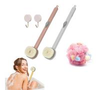 2 pezzi spazzola for pulizia massaggio bagno manico lungo con dispenser sapone, 2024 nuova spazzola bagno liquido manico lungo, scrubber schiena for doccia, spazzola dispenser sapone (Color : Pink+gr