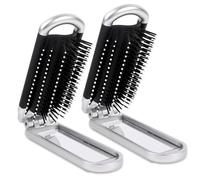 2 Pezzi Spazzola per Capelli da Viaggio con Specchio Pieghevole,Mini Spazzola per Capelli, Accessorio delicato per Donna,per Lo Styling dei Capelli per Palestra, Viaggi, Borsa, Nuoto(Argento)