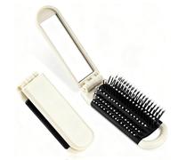 2 Pezzi Spazzola per Capelli Viaggio con Specchio Pieghevole,Mini Spazzola per Capelli, Accessorio delicato per Donna,per Lo Styling dei Capelli per Palestra, Viaggi, Borsa, Nuoto(Bianco Crema)