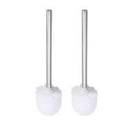 2 pezzi Spazzola per WC, manico in acciaio inox, scopino per WC con manico lungo, scopino per WC, diametro 8 cm, testa di spazzola sostituibile (bianco)