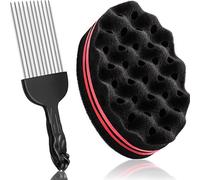 2 Pezzi Spazzola Spugna Capelli e Pettine Afro, Spazzola Spugna Nera Torsione Onda Strumento Barbiere e Pettine in Metallo per Casa Salone Barbiere, Ricciolo, Parrucca, Capelli Treccia Styling