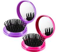 2 Pezzi Spazzole per Capelli Pieghevoli Spazzole a Specchio da Viaggio Rotondo Mini Pettini per Capelli da Viaggio Massaggio per Capelli Donne e Ragazze (Viola, Rosso Rosa)