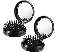 2 Pezzi Spazzole per Capelli Pieghevoli Spazzole a Specchio da Viaggio Rotondo Mini Pettini per Capelli da Viaggio Massaggio per Capelli Donne e Ragazze (Nero)