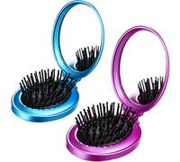 2 Pezzi Spazzole per Capelli Pieghevoli Spazzole a Specchio da Viaggio Rotondo Mini Pettini per Capelli da Viaggio Massaggio per Capelli Donne e Ragazze (Blu, Viola)