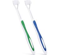 2 Pezzi Spazzolino da Denti per Autismo Spazzolino da Viaggio a Tre Setole per Cura Completa di Denti e di Gengive Setole Ad Angolo Grande per Pulire Ogni Dente Morbido (Verde, Blu)