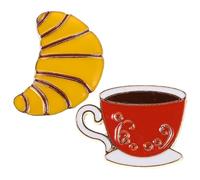 2 Pezzi Spilla a Forma di Tazza Caffè e Pane in Lega di Zinco, Set