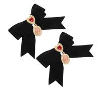 2 Pezzi Spilla Fiocco Vintage da Donna in Velluto con Cuori e Ovali | Stile Francese Elegante, Lega di Zinco con Cristalli, per Festa e Prom, Nero, Lavorazione Preannodata