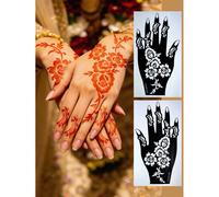 2 pezzi Splendidi stencil per tatuaggi Mehndi floreali, con motivi a fiori 3D e a volute per uno stile retrò esotico, ideali per l'arte dell'henné, feste e look esotici, permettendo un'applicazione ra