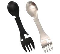 2 Pezzi Spork 5 in 1 in Acciaio Inox per Campeggio e Pasti | Posate da Viaggio Compatte, Apriscatole e Apribottiglie Integrati, per Zaini, Pranzo e Pesca