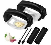 2 Pezzi Spremiaglio in acciaio inox,Spremi Aglio con Pelapaglio Silicone e Pennello,Sbuccia aglio,Stainless Steel Garlic Press Rocker Mincer Crusher,Spremiaglio inclinabile Facile da usare e pulire