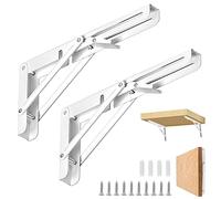 2 Pezzi Staffe Pieghevoli, 200mm Staffa per Mensola, Acciaio Inox Staffa Pieghevole per Banchi da Lavoro E Scaffali, per Risparmiare Spazio In Casa, Capacità di Carico: 60-80Kg (Bianco)