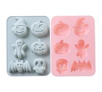 2 pezzi stampi di Halloween, 6 cavità zucca pipistrello teschio fantasma stampi in silicone per cioccolato caramelle gommose gelatina di ghiaccio pastello biscotti sciolti, caramelle