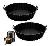 2 Pezzi Stampi in Silicone per Friggitrice ad Aria,Stampo Rotondo Silicone da 20cm per Friggitrice ad Aria,Riutilizzabili Fodere in Silicone per Friggitrice ad Aria,al Posto della Carta da Forno,Nero