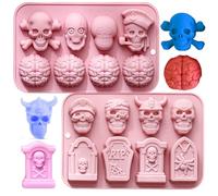 2 Pezzi Stampi in Silicone per Halloween, Teschio, Lapide, Cervello, Stampi in Silicone per Cioccolato, Caramelle Gommose, Gelatina, Ghiaccio, Stampo per Forno Fai-da-Te
