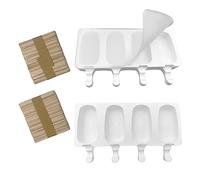 2 Pezzi Stampi per Gelato,4 Cavità Stampo per Ghiaccioli,con Coperchio e Bastoncini, Stampo in Silicone per Gelato,per Gelato al Congelato Fai da Te(100 Pezzi di Bastoncini di Legno)