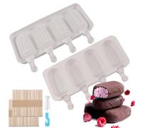 2 Pezzi Stampi per Ghiaccioli, Silicone Stampi per Gelato Con 100 Bastoncini e 1 Spazzolare, Legno Formine Riutilizzabile al Cioccolato Sorbetti Budino