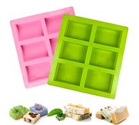 2 Pezzi Stampi per Sapone, Stampi in Silicone, Rettangolari Stampi Sapone 6 Cavità Stampi per Saponette Fatte a Mano, Torte, Cioccolato, Biscotti, Cubetti di Ghiaccio, Fai da Te