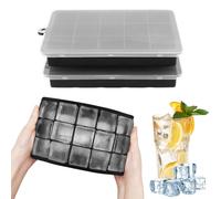 2 Pezzi Stampo Cubetti Ghiaccio Silicone con Coperchio,15 Scomparti Nero Formine Cubi Ghiaccio,Riutilizzabile Quadrato Stampo Ghiaccio Silicone per Bevande Fredde,Whisky e Cocktail