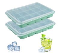 2 Pezzi Stampo Ghiaccio Silicone, Porta Ghiaccio per Freezer con Coperchio, 15 Scomparti Formine Ghiaccio Silicone, Vassoio per Cubetti di Ghiaccio per Cocktail, Whisky, Frutta Purea, Gelato, Succo