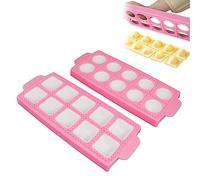2 Pezzi Stampo in Plastica per Ravioli, Quadrati e Tondi, Riutilizzabile, Facile da Pulire, 10 Ravioli per Stampo, Dimensione 3.4cm, 26.5×10.8×2cm (Rosa)