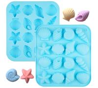2 Pezzi Stampo in Silicone a Tema Marino, Stampo a Conchiglia Hawaiano a Forma di Vita Marina, Stampo Oceano 3D con 16 Cavità, Stampo per Cioccolato da Spiaggia per Cioccolato, Caramelle, Artigianato