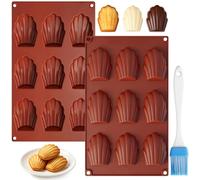 2 Pezzi Stampo Madeleine con Pennello, 9 Cavità Stampi per Madeleines in Silicone, Stampi a Forma di Conchiglia per Muffin, Torte, Cioccolato, Biscotti e Pasticceria
