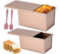 2 Pezzi Stampo Pane in Cassetta con Coperchio, Stampi Pagnotta Antiaderenti, Teglia Forno a Forma Torta Rilascio Rapido, Attrezzo Cuocere Plumcake per Fare Toast, Torte, Pasticceria, Panini (Oro Rosa)