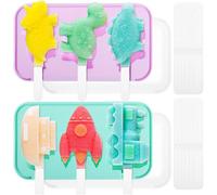 2 Pezzi Stampo per Ghiaccioli in Silicone con Manico e Coperchio | Superficie Liscia Antiaderente, Design Impilabile, per Gelatina e Succo di Frutta, Attività Creativa in Famiglia