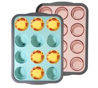 2 Pezzi Stampo per Muffin - Stampo in Silicone per 12 Muffins, Teglia Muffin Silicone con Cornice Metallo, Per Cupcake, Brownies e Budini