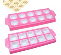 2 Pezzi Stampo Ravioli Per Ravioli Professionali Forma Quadrati Plastica | Stampo per Ravioli Giganti Tortellini, Stampo Ravioli 2 Pezzi Quadrato e Rotondo con 10 griglie per Dumplings Gnocchi (Rosa)