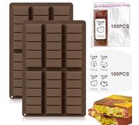 2 Pezzi Stampo Tavoletta Cioccolato, 6 Cavità Stampi Silicone Barrette con 100 Adesivi Ringraziamento e 100 Borsa Trasparente, Stampo Rettangolare Marrone per Cioccolato, Cubetti Ghiaccio, Torte