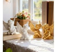 2 pezzi Statua di angelo - Decorazioni figurative in resina, regalo perfetto per amici, decorazione da scrivania e balcone Intestazione,Stile che fa girare la testa,Gira la testa + guarda in altoABS