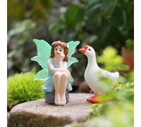 2 Pezzi Statuetta Ragazza e Oca Dettagli Intricati per Giardino, Balcone