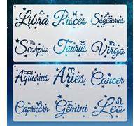 2 pezzi Stencil con caratteri artistici dello zodiaco, modelli riutilizzabili per la pittura, adatti per libri, pareti, tessuti, decorazioni, bottiglie e decorazioni per la casa - Perfetto per artisti