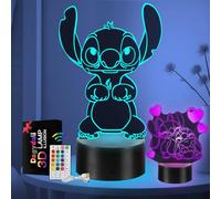 2 Pezzi Stitch Lampada - Stitch Luce Notturna Bambini - 16 Colori Lamp Stitch Intelligente Con Telecomando a 3D LED Illusione Idea Regalo di Natale Stitch Decorazione Per la Camera dei Bambini