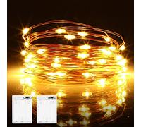 2 Pezzi Stringa Luci Led Batteria 6 m 60 LED Filo Rame Ghirlanda Luminosa Con Timer Catena Luminosa Esterno Batteria Natale Impermeabile IP65 Catena Giardino per Balcone,Camera,Bianco Caldo