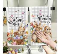 2 pezzi Strofinacci da cucina a tema pasquale, decorati con conigli, uova di Pasqua e motivi floreali, possono essere utilizzati come strofinacci, decorazioni per il bagno, asciugamani da cucina, set 
