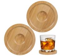 2 Pezzi Supporti per Bicchieri di Whisky Rotanti in Bambù, Eleganti | Sottobicchiere in Bambù, Base Rotonda Color Kaki, Estetica Naturale, per Bar, Casa, Ufficio e Ristorante