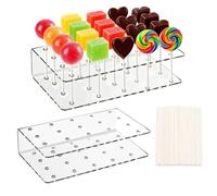 2 Pezzi Supporto per cake pop, Supporto per Lecca-lecca in acrilico da 20 fori con 100 stecche per cake pops, Cake Pop in Acrilico per decorazione festa compleanno matrimonio dessert da tavolo