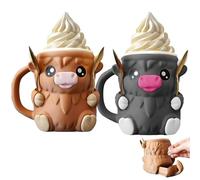 2 Pezzi Supporto Per Gelato Highland Cow,Incantevole Ice Cream Pint Holder,Con Manico 3d Printing Gelato Pints Holder,Incluse 4 Posate,Adatto Per Uso Domestico,Feste E Campeggio