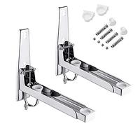 2 Pezzi Supporto per Microonde a Parete, Supporti Forno Microonde Telescopici, Staffa in Acciaio Inox Forno Microonde, con Ganci, Regolazione a Scomparsa, Salvaspazio, per Forno, Microonde