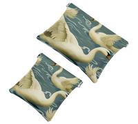 2 pezzi Swans and Flowers-1508 Borsa cosmetica tascabile per borse, borsa per il trucco impermeabile, borsa cosmetica portatile, senza cerniera, Multicolore 03, A:7.1x5.8in/18x14.8cm,B:4.7x4.5in