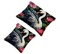 2 pezzi Swans and Flowers-1508 Borsa cosmetica tascabile per borse, borsa per il trucco impermeabile, borsa cosmetica portatile, senza cerniera, Multicolore 08, A:7.1x5.8in/18x14.8cm,B:4.7x4.5in