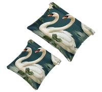 2 pezzi Swans and Flowers-1508 Borsa cosmetica tascabile per borse, borsa per il trucco impermeabile, borsa cosmetica portatile, senza cerniera, Multicolore 06, A:7.1x5.8in/18x14.8cm,B:4.7x4.5in