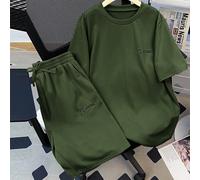 2 pezzi T-shirt a maniche corte in maglia con stampa a lettere e pantaloncini casual versatili e comodi ad alto valore per ragazzi adolescenti 2 pezzi/set, stile casual urbano 14Y,12Y,13Y,16Y,15YColor