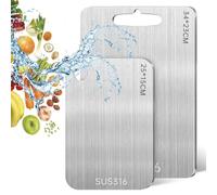 2 Pezzi Tagliere Acciaio Inox, Tagliere in Acciaio Inossidabile 316, Tagliere in Titanio Multifunzione, Tagliere Cucina per Uso per Carne, Frutta, Verdura(34 * 23cm+20 * 15cm)
