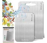 2 Pezzi Tagliere Acciaio Inox, Tagliere in Acciaio Inossidabile 316, Tagliere in Titanio Multifunzione, Tagliere Cucina per Uso per Carne, Frutta, Verdura(34 * 23cm+20 * 15cm)